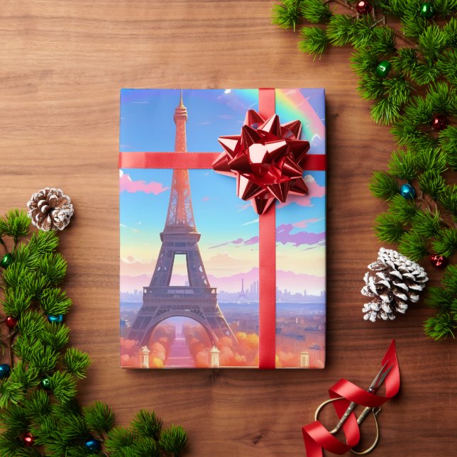 Papel De Presente Paris Eiffel Torre Rainbow (Presente de Natal)
