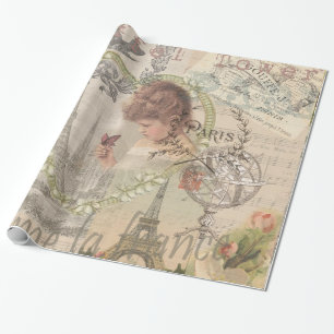 Papel De Presente Paris França Garota Bonita Torre Eiffel Suave