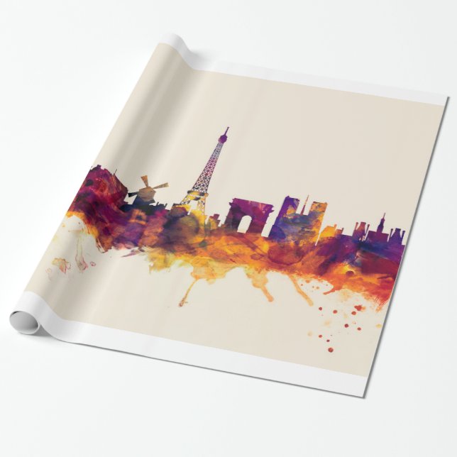 Papel De Presente Paris França Skyline (Desenrolado)
