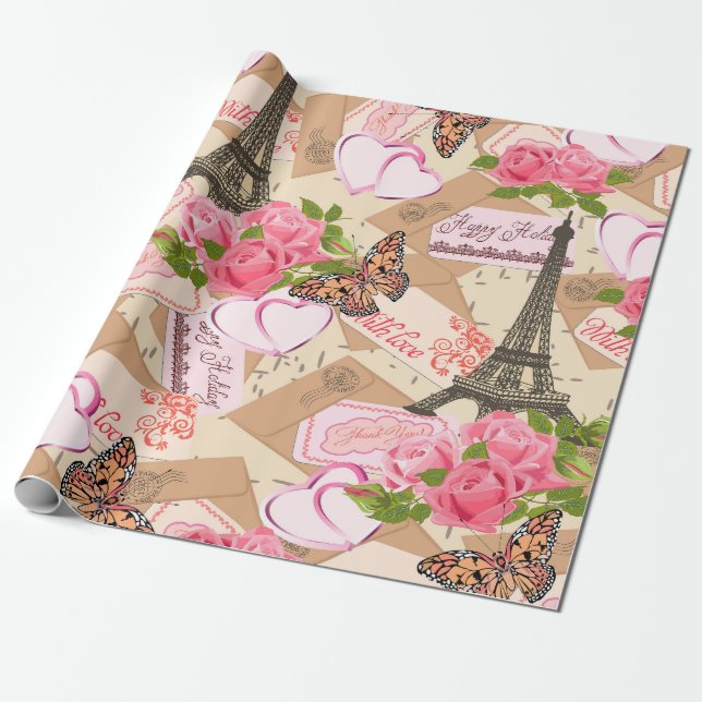 Papel De Presente Paris Love (Desenrolado)