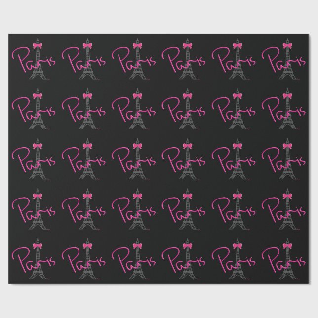 Papel De Presente PARIS Torre Eiffel com laço rosa (Aberto)