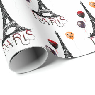 Papel De Presente Paris, Torre Eiffel e Balões de Halloween