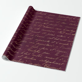 Papel De Presente Paris Vintage Borgonha e Caligrafia Dourada