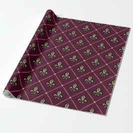 Papel De Presente Paris Vintage Borgonha e Dourado Fleur de Lis
