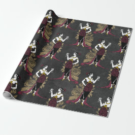 Papel De Presente Paris Vintage Burgundy e Arte Deco em Falso Dourad