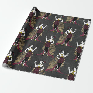 Papel De Presente Paris Vintage Burgundy e Arte Deco em Falso Dourad