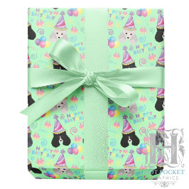 Papel De Presente Parti Poodle Birthday Gift Wrapping Paper Green