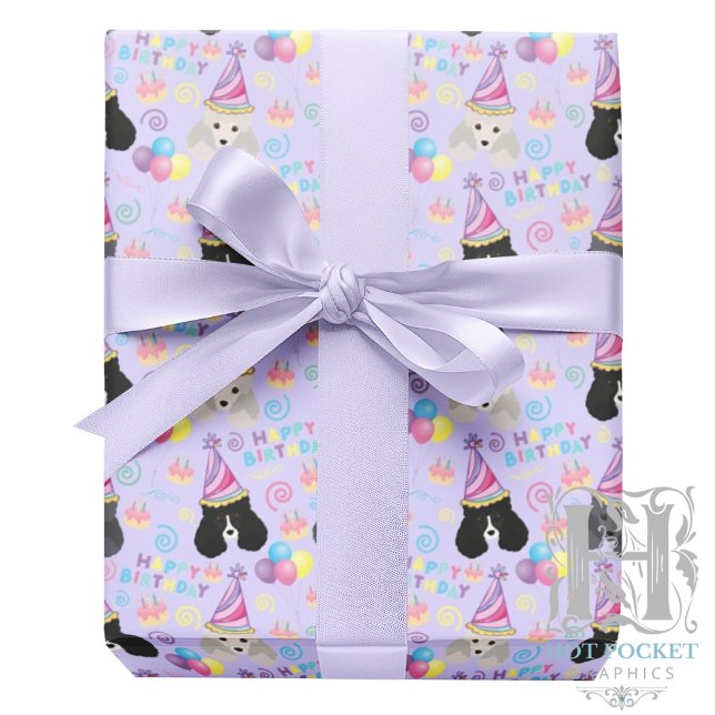 Papel De Presente Parti Poodle Birthday Gift Wrapping Paper Purple (Criador carregado)