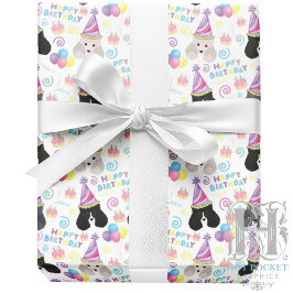 Papel De Presente Parti Poodle Birthday Gift Wrapping Paper White