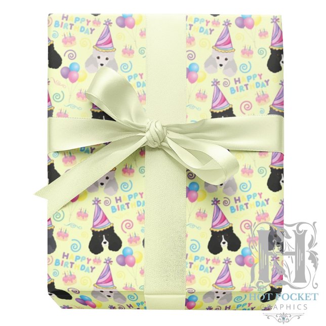 Papel De Presente Parti Poodle Birthday Gift Wrapping Paper Yellow (Criador carregado)