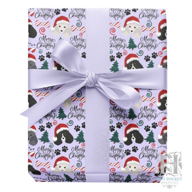 Papel De Presente Parti Poodle Christmas Gift Wrapping Paper Purple (Criador carregado)