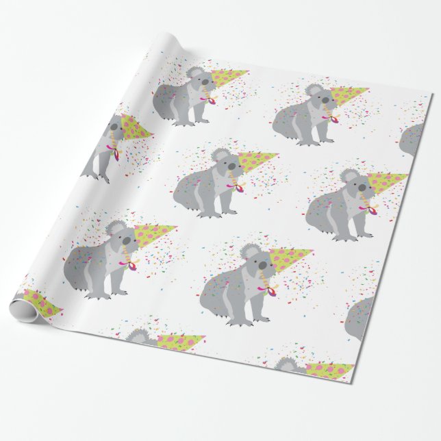Papel De Presente Partida Koala - Animais com festa (Desenrolado)