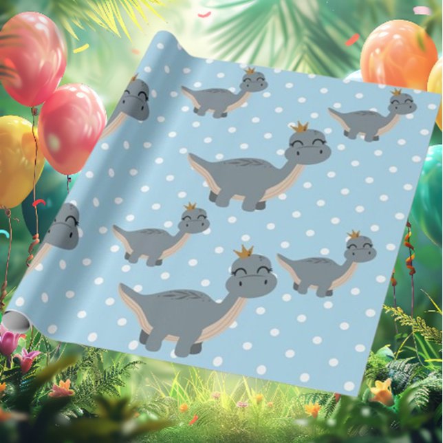 Papel De Presente Partido Dinossauro Azul (Transform your celebrations with our enchanting Blue Dinosaur Party Wrapping Paper! )
