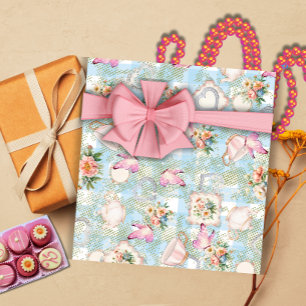 Papel De Presente Partido do Jardim Verde e Azul