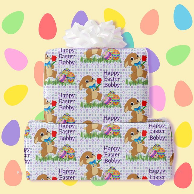 Papel De Presente Páscoa Adicione o nome da criança — ovos coelhinho (Criador carregado)