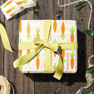 Papel De Presente Páscoa Bunny Carrot - Saudação e Nome do Filho