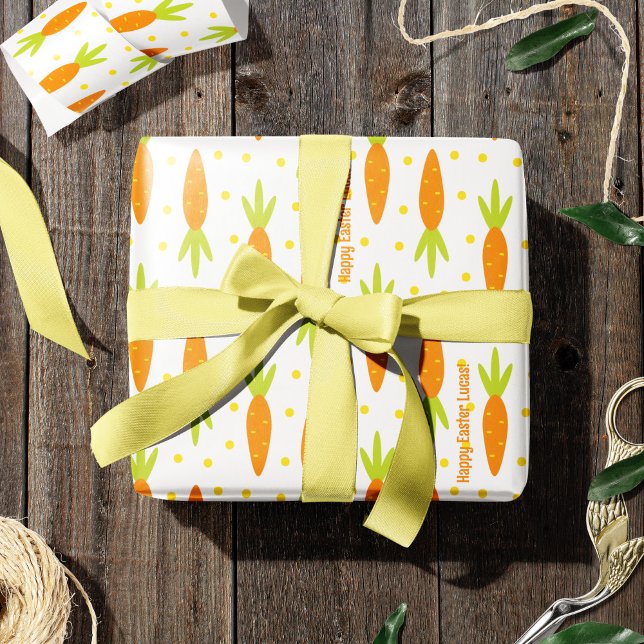 Papel De Presente Páscoa Bunny Carrot - Saudação e Nome do Filho (Criador carregado)
