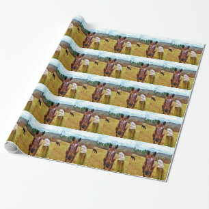 Papel De Presente Páscoa Bunny e Cavalo Marrom
