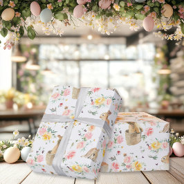 Papel De Presente Páscoa Bunny Primavera Floral