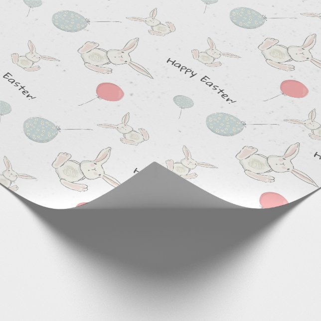 Papel De Presente Páscoa de coelhos e balões bonitos (Ponta)