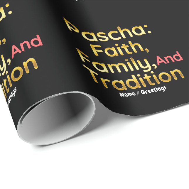 Papel De Presente Páscoa Fé Família e Tradição Cristã de Páscoa (Ponta do rolo)