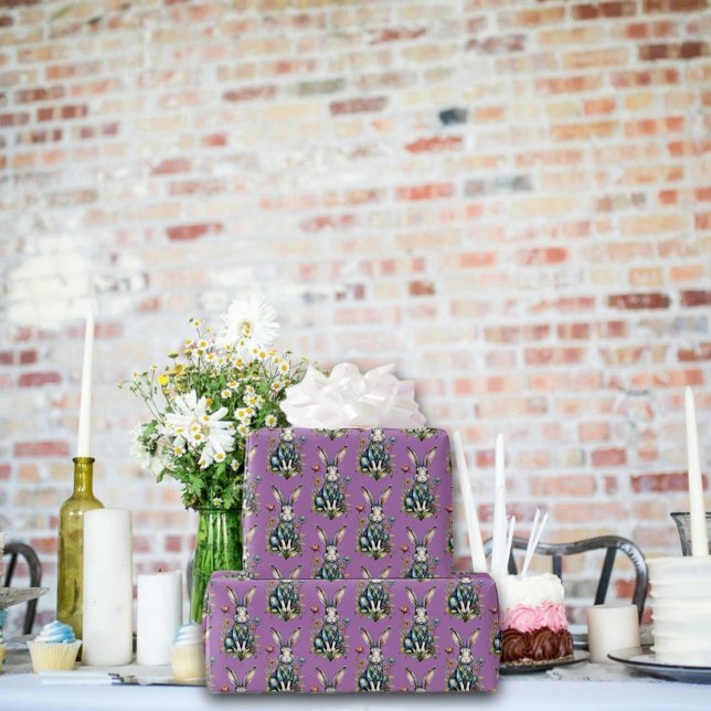 Papel De Presente Páscoa Floral de Coagulação Molhada Púrpura Pastel (Criador carregado)