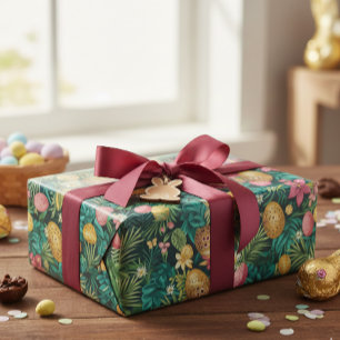 Papel De Presente Páscoa Folhas de Primavera Tropicais Praia