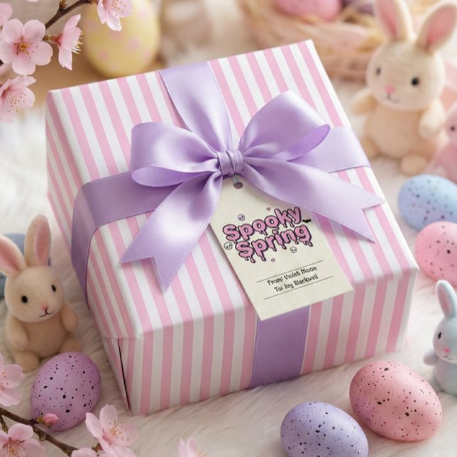 Papel De Presente Páscoa Pastel Goth Rosa Listrada Alternativa (Pastel Goth Easter Pink Striped Alternative Wrapping Paper)