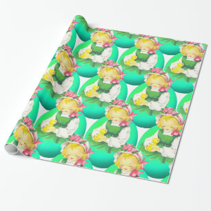 Papel De Presente Páscoa Vintage Girl Com Páscoa Pintinho Grande Imp