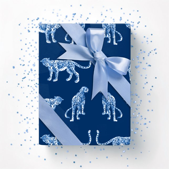 Papel De Presente Passarela de Leopardo em Índigo Azul (Criador carregado)