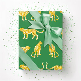 Papel De Presente Passarela de Leopardo em Verde e Amarelo