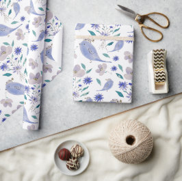 Papel De Presente Passarinho Fofo Com um Chapéu de Flor