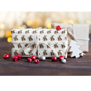 Papel De Presente Passarinho Kiwi Fofo com Chapéu de Elfo de Natal