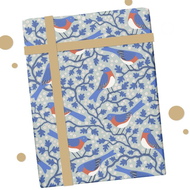 Papel De Presente Pássaro Azul e Artes e Ofícios de Flores Silvestre (Bluebird Arts and Crafts inspired gift wrapping paper roll)