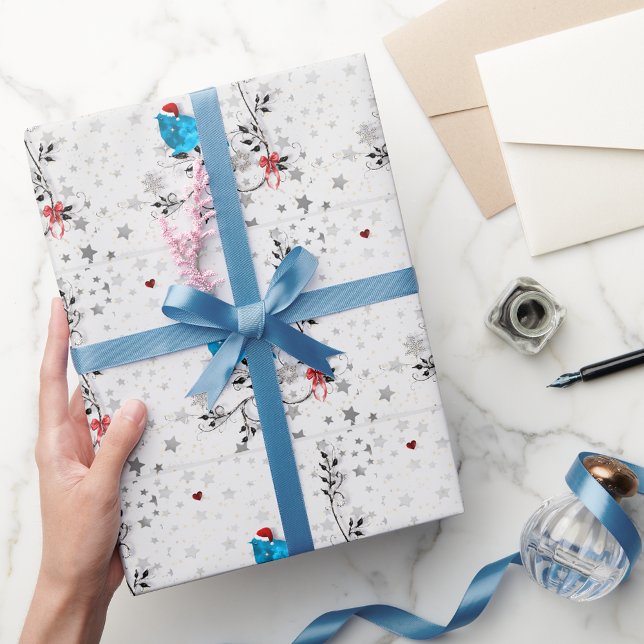 Papel De Presente Pássaro Azul no Natal (Criador carregado)