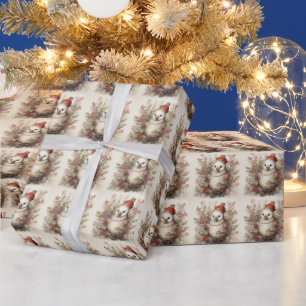 Papel De Presente Pássaro bonito Vestindo chapéu vermelho em Holly B