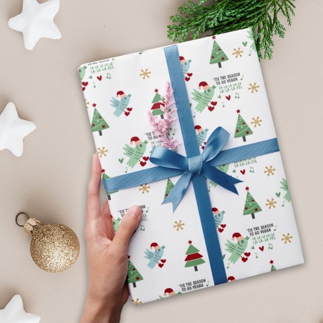 Papel De Presente Pássaro Cantor Bonito, Verde e Vermelho Vegan (Criador carregado)