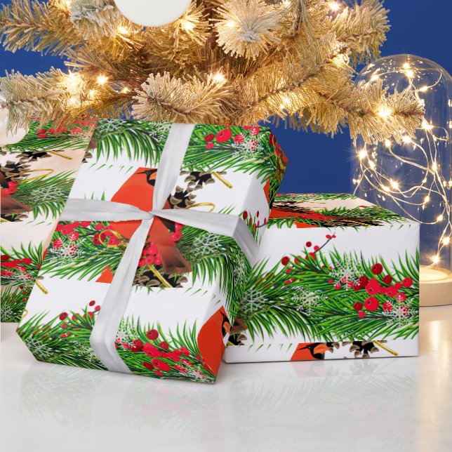 Papel De Presente Pássaro Cardinal Festivo de Natal Brilhante (Feriados)
