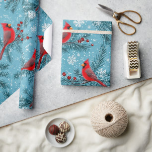 Papel De Presente Pássaro Cardinal Vermelho de Natal