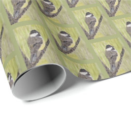 Papel De Presente Pássaro Chickadee de casaco preto - pintura acríli