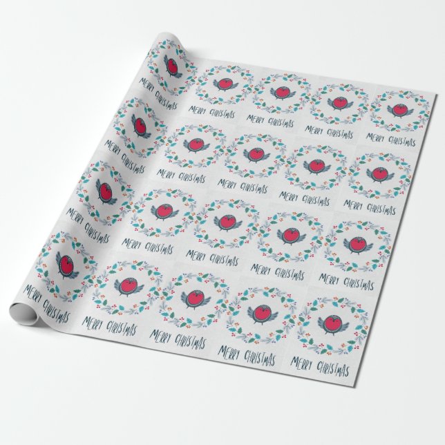 Papel De Presente Pássaro Chickadee Natal (Desenrolado)