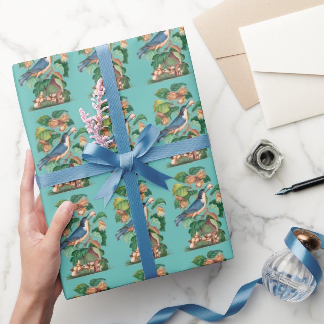 Papel De Presente Pássaro da safra embrulhado com flores (Presentear)