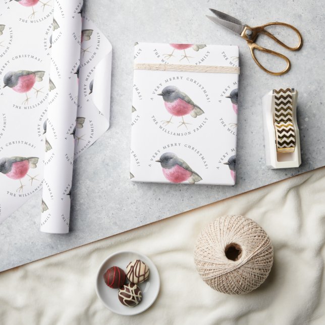 Papel De Presente Pássaro de Aquarela de Natal Personalizado (Artesanato)