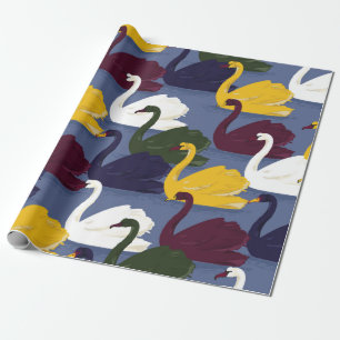 Papel De Presente Pássaro do cisne, puxado pela mão, no mar azul