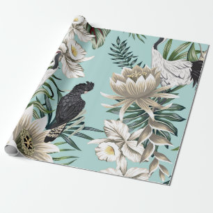 Papel De Presente Pássaro-guindaste tropical, papagaio, lotus flow