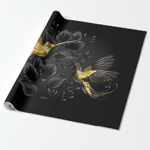 Papel De Presente Pássaro Humino Negro e Dourado