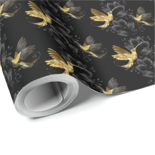 Papel De Presente Pássaro Humino Negro e Dourado