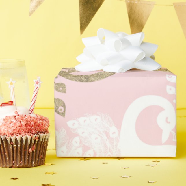 Papel De Presente Pássaro pacifista real, branco-rosado, cor-de-rosa (Festa de aniversário)