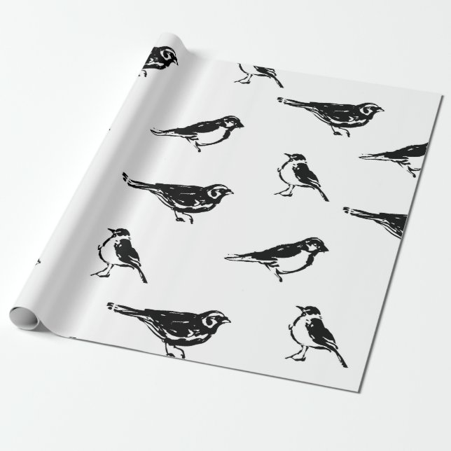 Papel De Presente Pássaro-pincelada de pincelada de tinta sem costur (Desenrolado)
