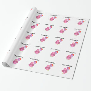 Papel De Presente Pássaro Rosa com Balões